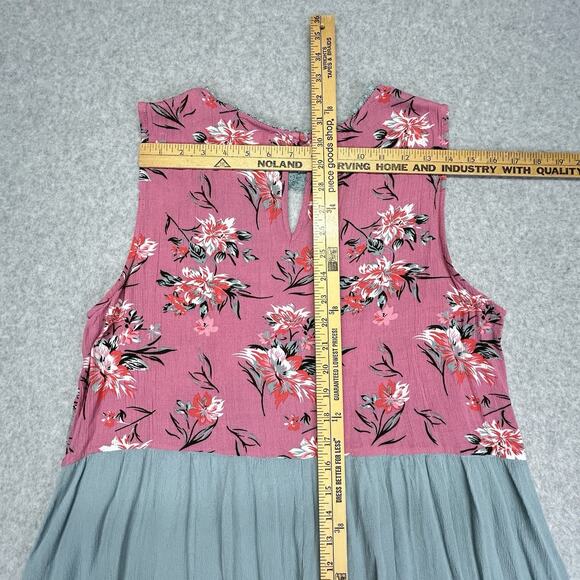 Umgee Sleeveless Dress Womens Large Pink Blue Floral Lace Keyhole Gauzy Flowy - Picture 10 of 12